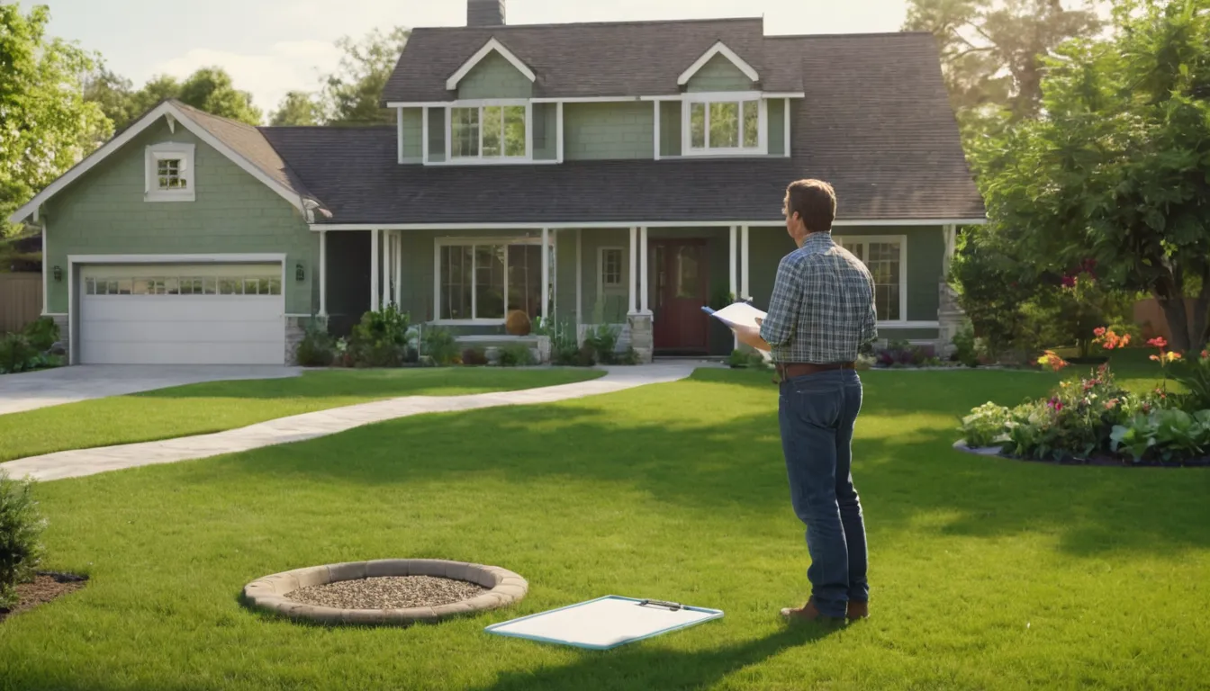 A homeowner in Vernon checking the yard near a septic tank lid with a provider